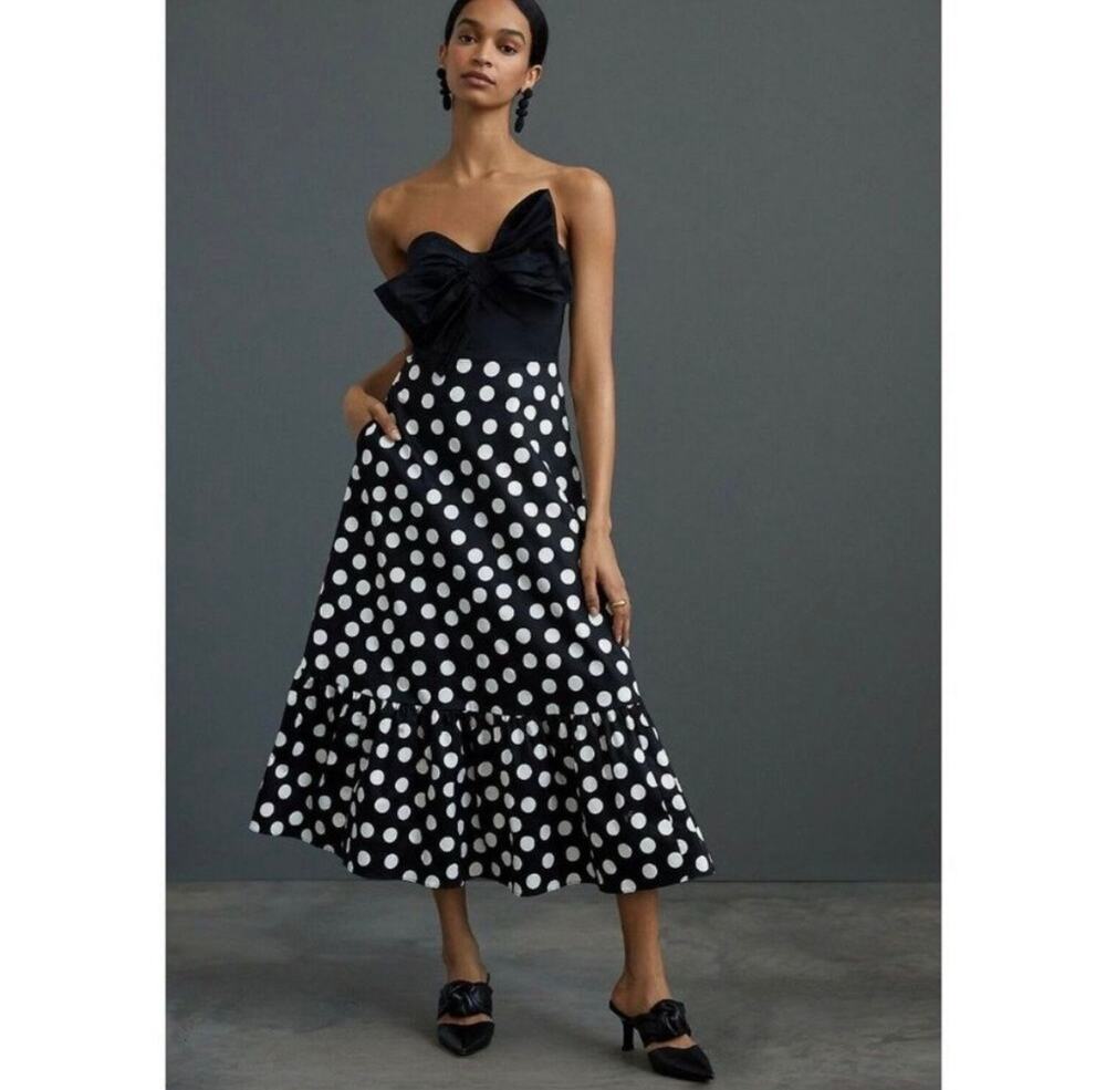 Anthropologie Hutch Bow Tie Maxi Dress with Polka Dots